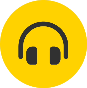 ein schwarzes Kopfhörer Icon auf gelben Hintergrund